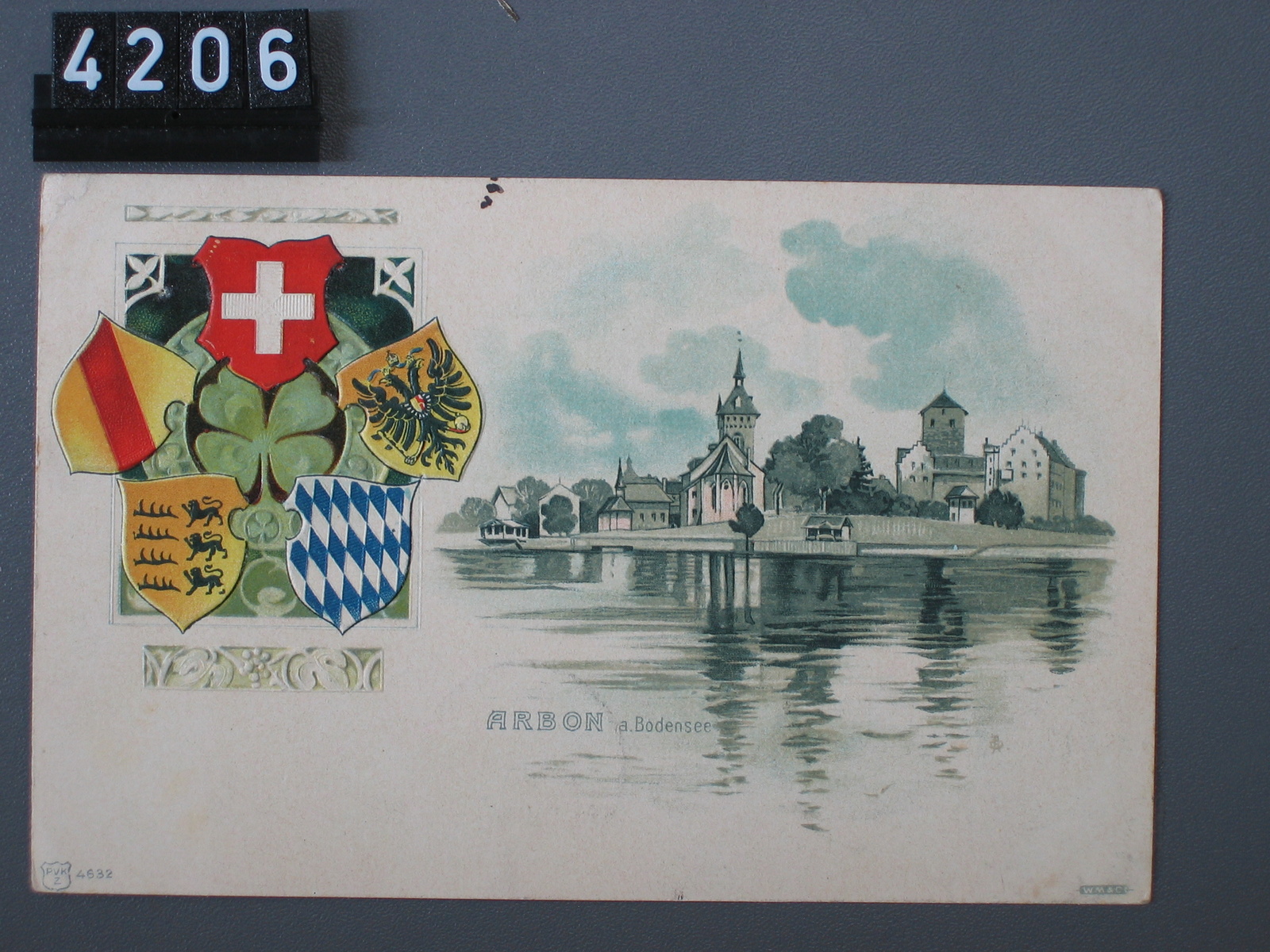 Arbon a. Bodensee, Wappen der Schweiz und der Nachbarländer Baden, Österreich, Württemberg und Bayern