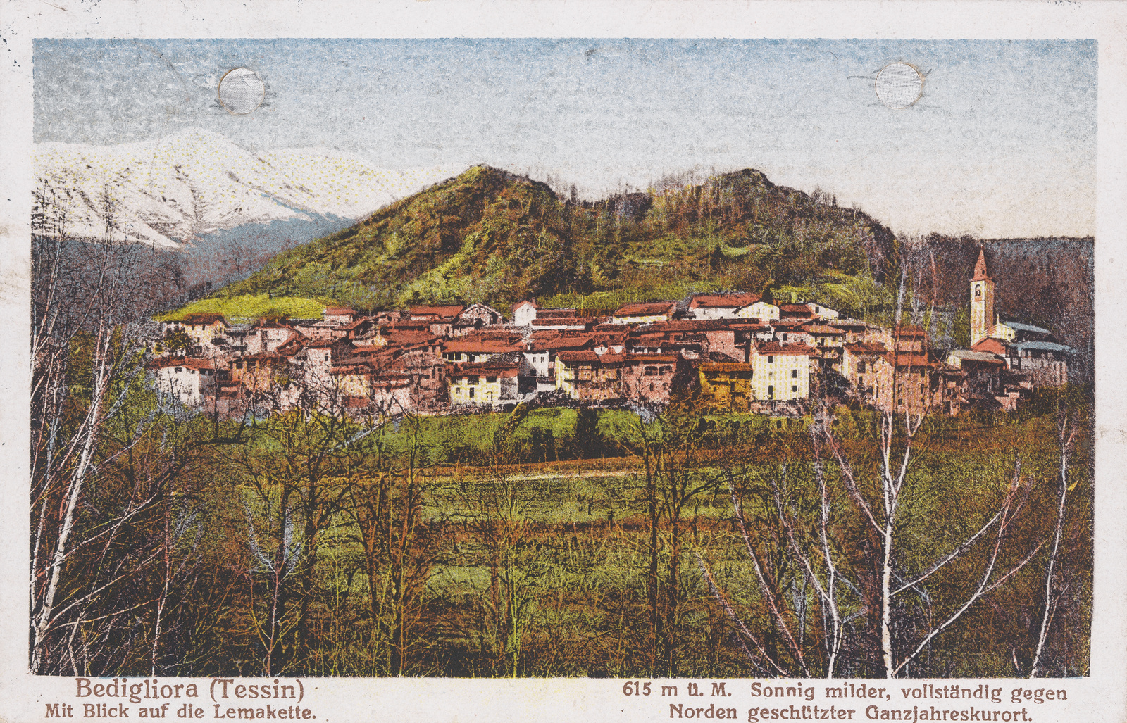 Bedigliora (Tessin), mit Blick auf die Lemakette, 615 m ü.M., sonnig milder, vollständig gegen Norden geschützter Ganzjahreskurort