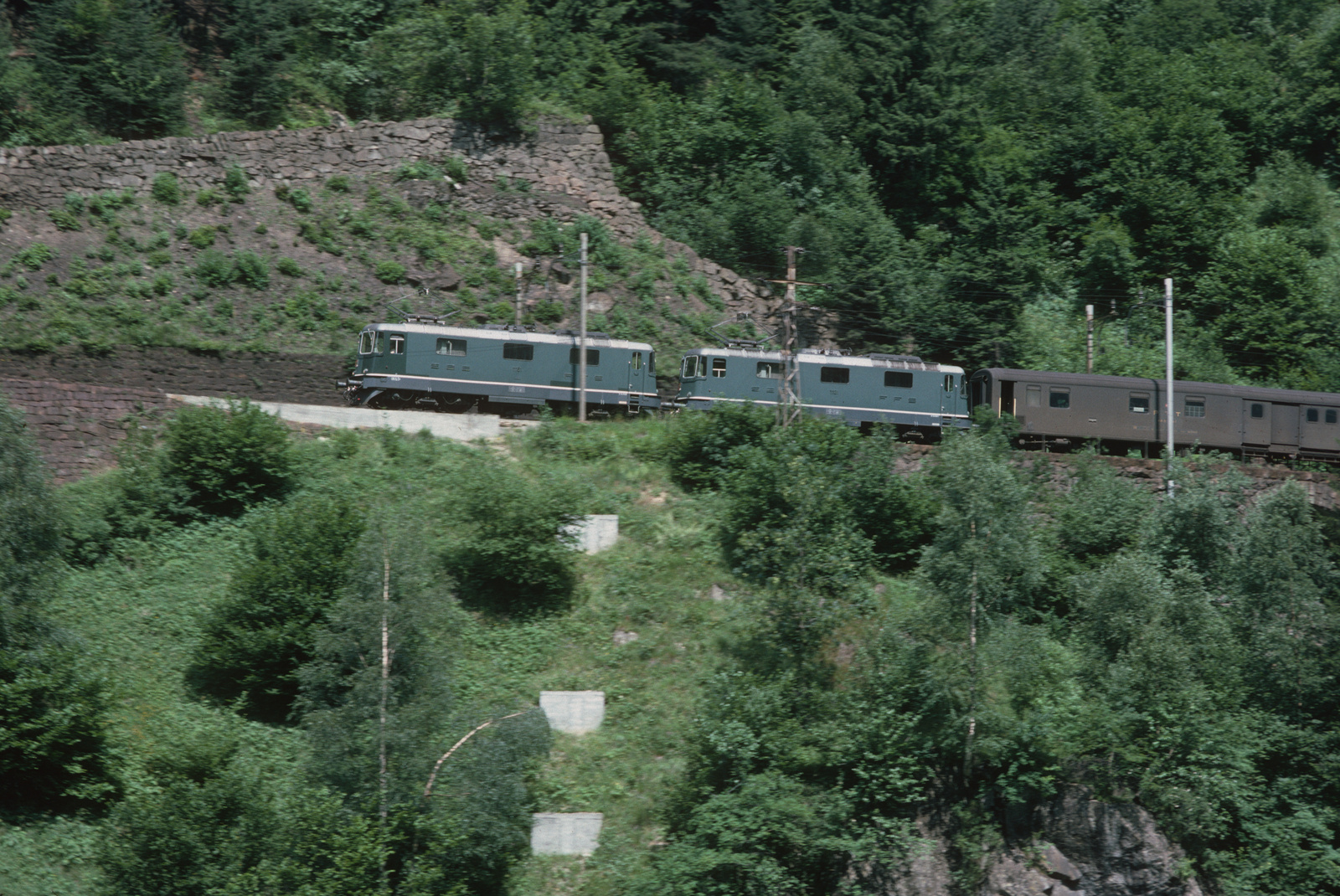 Gotthard Nordrampe, Re 4/4 II in Doppeltraktion mit Zug