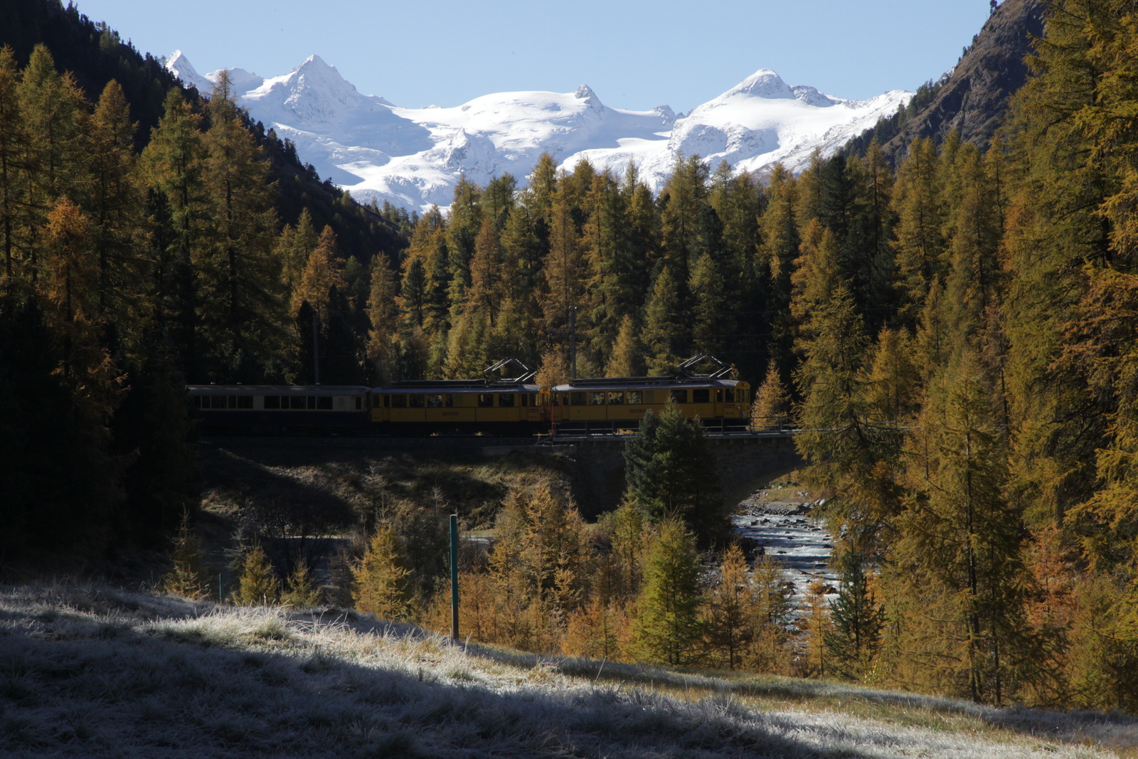 Pontresina, RhB Brücke über die Ova da Roseg, Sonderfahrt