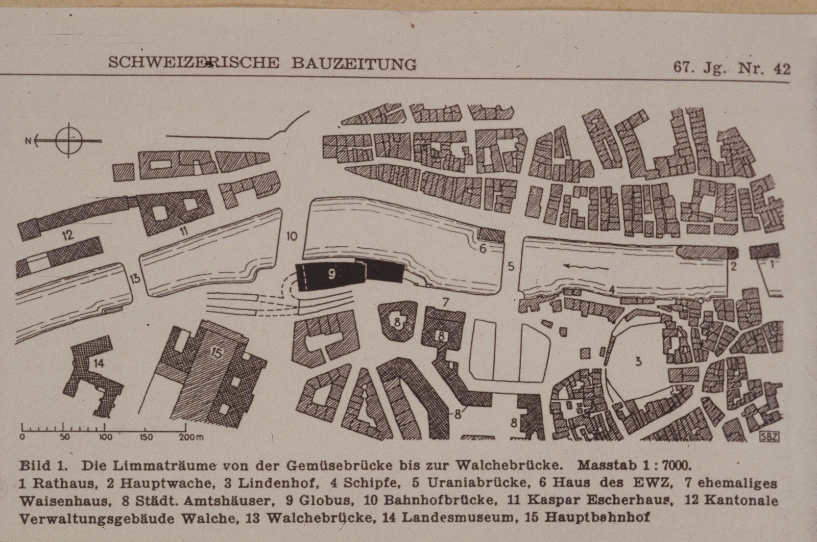 Globus Provisorium, Areal im laufe der Jahrzehnte, Hauptbahnhof, Bahnhofbrücke, Central, Coop, SS94, Limmatquai, Bahhofquai