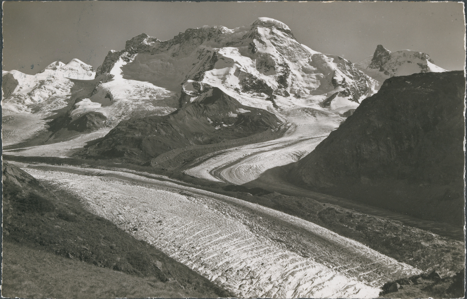 Zermatt, Gornergletscher u. Unter Theodulgletscher, Castor u. Pollux, Breithorn, Kl. Matterhorn